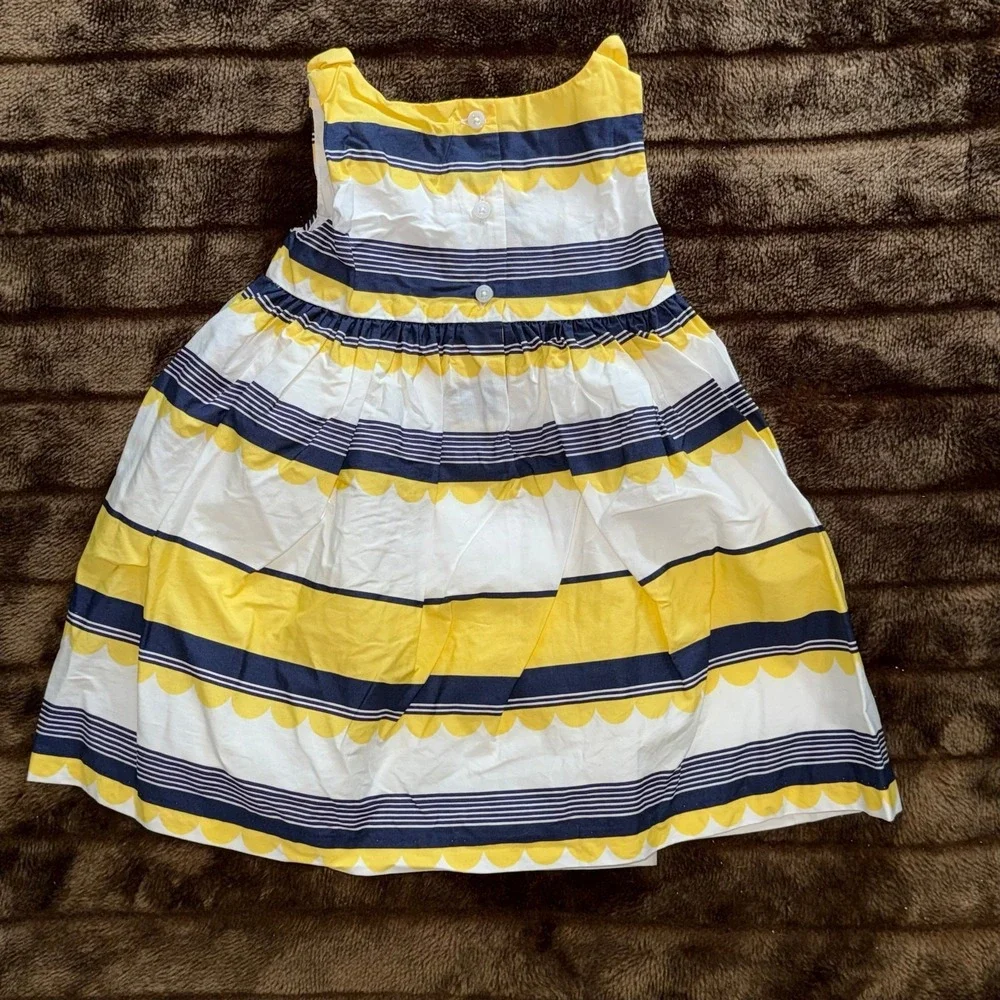 Gymboree Infant Girl 18-24M Yellow/White/Navy Blue Striped Summer Dress CLEAN
